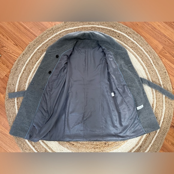 Calvin Klein Wool Alpaca Shawl Collar Wrap Coat Gray Size 4 Belted Classic - Picture 4 of 6